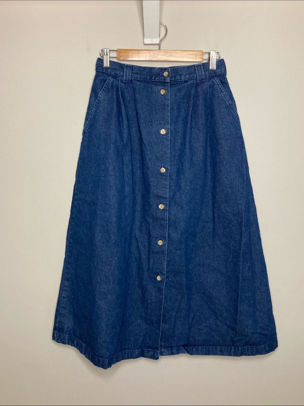 Women’s Vintage I.C. Issac Midi Button-Front Denim Skirt in Dark Blue, Size 6